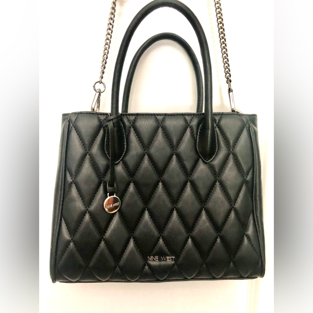 Nine West Black Quilted Satchel with Chain Strap
